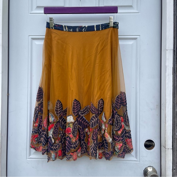 Anthropologie Bhanuni By Jyoti Sita Tulle orange beaded floral boho skirt - Picture 4 of 6